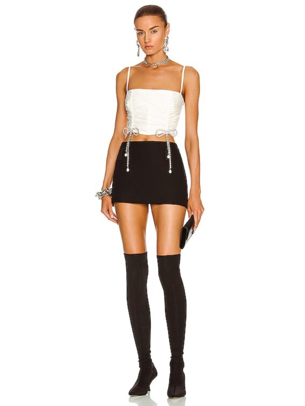 Area Crystal Bow Ruched Crop Top - Picture 2 of 3